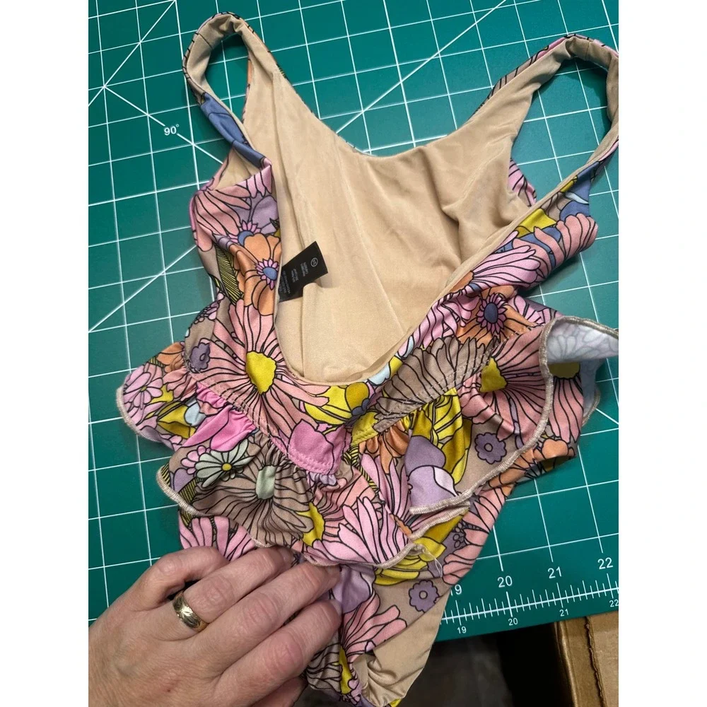 Beach Riot x Cella Jane Girls Floral Ruffle One Piece Swimsuit Multi Color 3/4